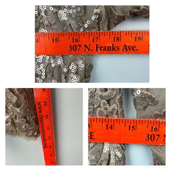 Tadashi Shoji Cocktail Dress Sequin Lace Embroidery Appliquéd Sand Beige Sz 8 - Picture 14 of 15